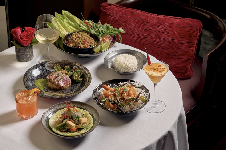 Assorted dishes and cocktails served at Jaya at The Setai restaurant in Miami