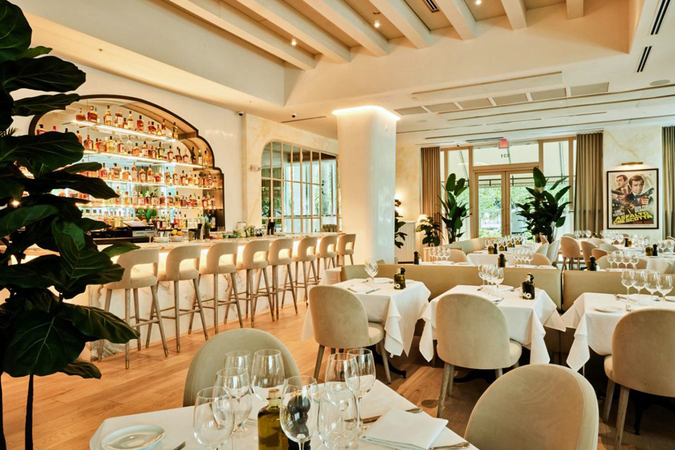 Interior dining room of Mamo restaurant in Miami