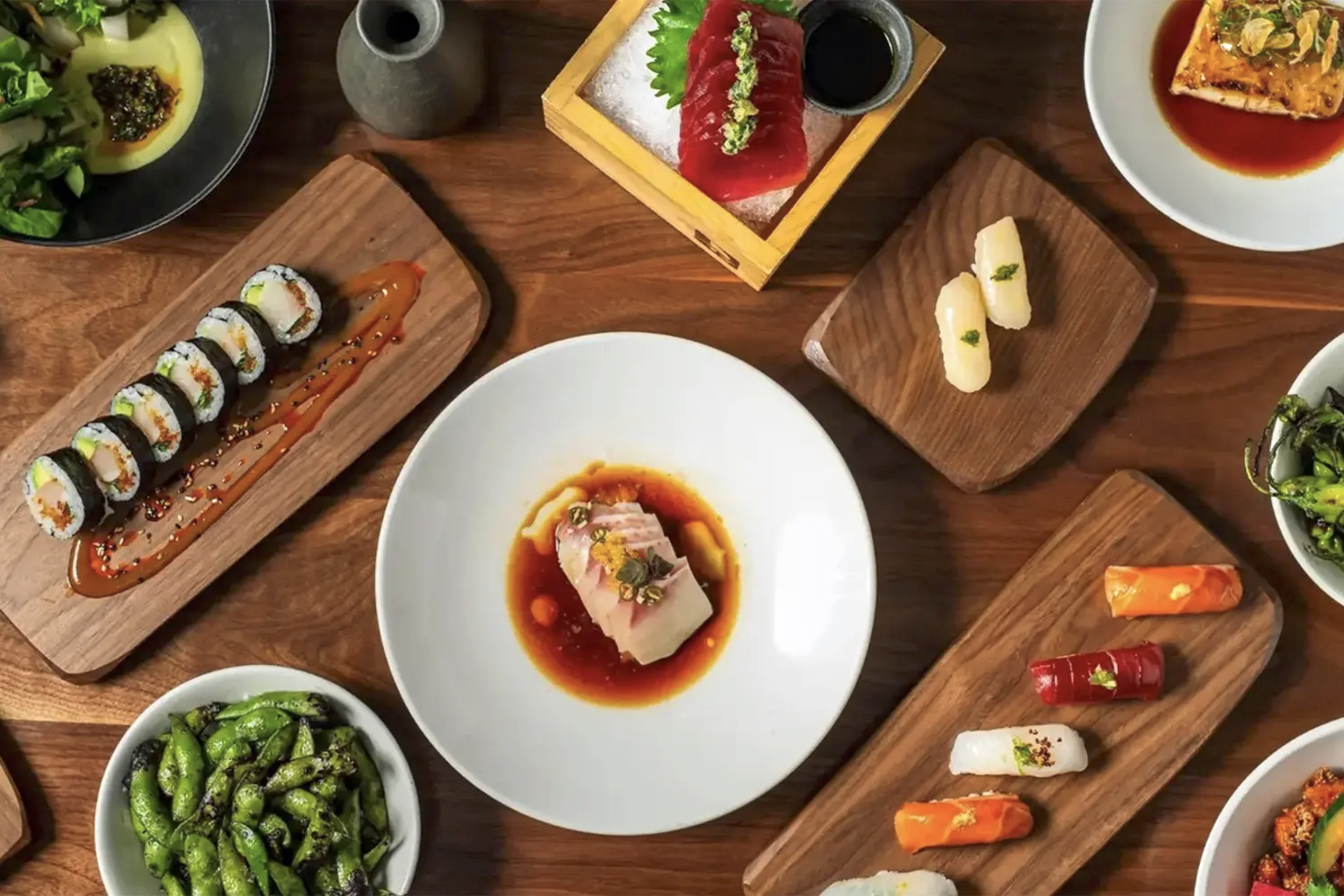 Sushi and sashimi platter served at Uchiko Miami restaurant