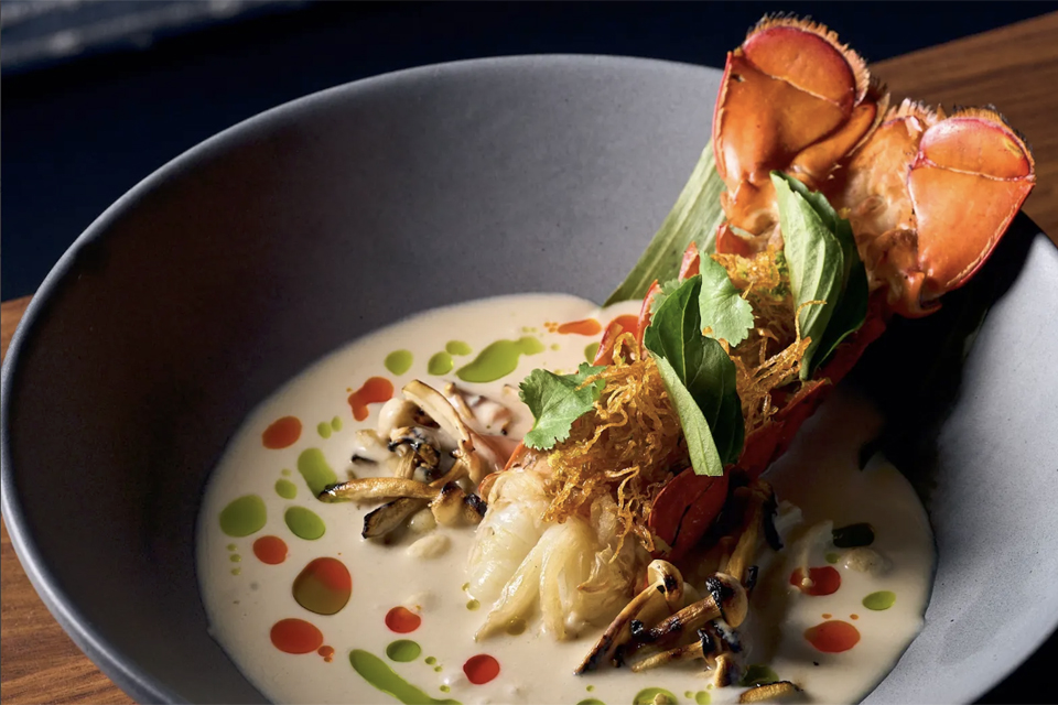 Lobster dish served in broth at Uchiko restaurant in Miami